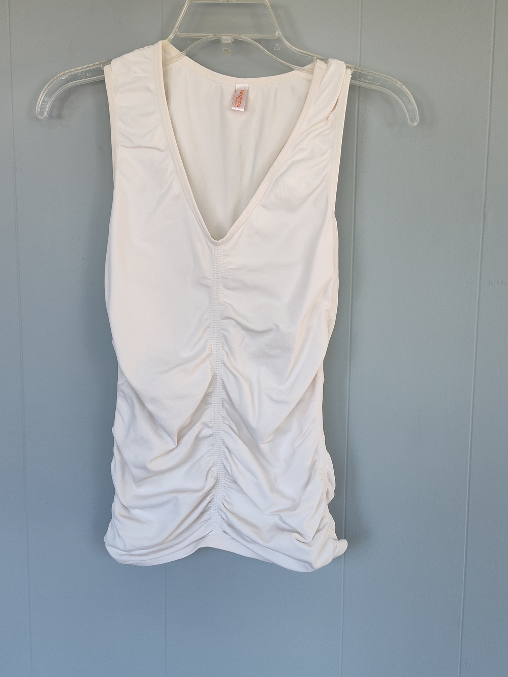 Women’s White Ruched V-Neck Tank Top - Made in USA